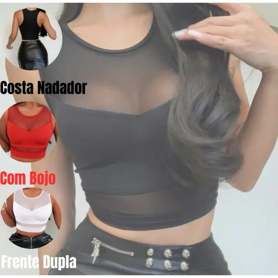 Regata Gringa Feminina De Tule e Suplex Transparente com bojo feminino tamanho unico gringa estilo conforto