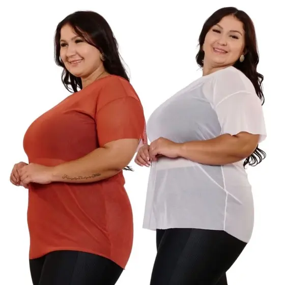 kit 5 blusas ou 1 blusa plus size tule feminina academia treino