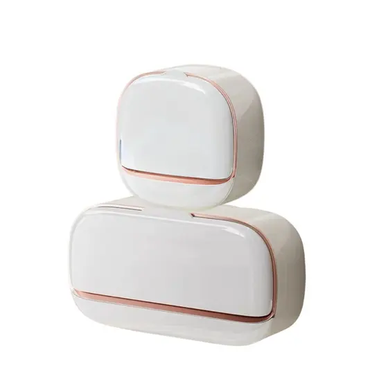 Porta Sabonete de Parede Autocolante com Tampa, Modelo Pequeno e Grande, Anti-Poeira com Dreno de Água