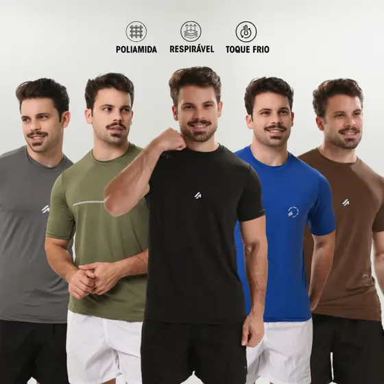 Kit 5 Camisetas Masculina Academia Poliamida Dry Fit Manga Curta treino Camisa Malhar | Ato Fitness