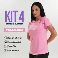 Kit 4 Baby Look Feminina Academia Poliamida Camiseta Fitness Caminhada Treino Dry Fit