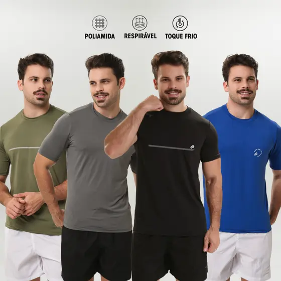 Kit 4 Camisetas Masculina Academia Poliamida Dry Fit Manga Curta treino Camisa Malhar | Ato Fitness