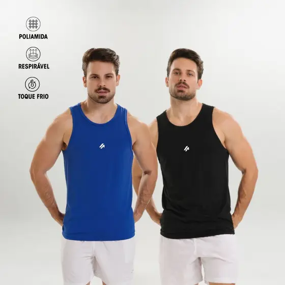 Kit 2 Regata Masculina Academia Poliamida Dry Fit Treino Fitness Sem Transparência