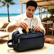 Nécessaire unissex em PU impermeável com textura de couro leve estilosa e durável ideal para uso casual viagens