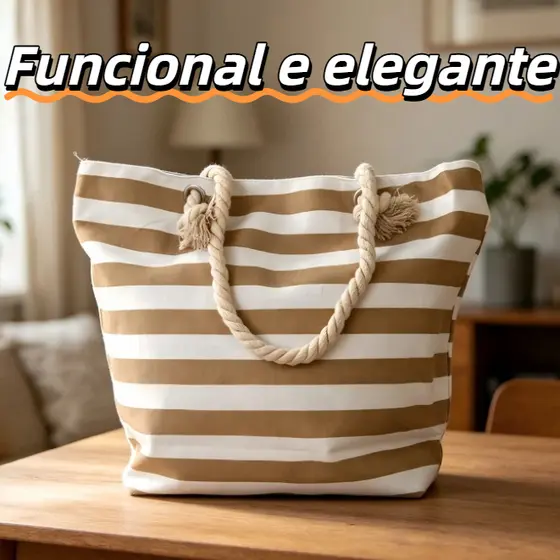 Bolsa de Praia com Alça de Corda Resistente Grande Capacidade Estilo Elegante Ideal para Verão Viagem e Uso Diário Práti