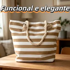 Bolsa de Praia com Alça de Corda Resistente Grande Capacidade Estilo Elegante Ideal para Verão Viagem e Uso Diário Práti