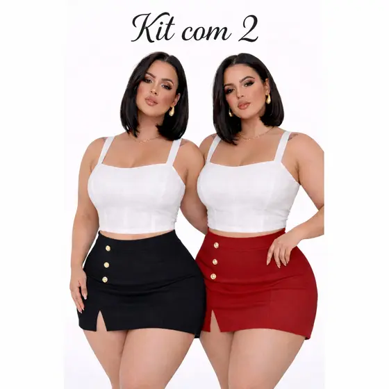 Kit 2 Short Saia Plus G GG G1 G2 G3 Size Tecido Liverpool Premium Moda Feminina