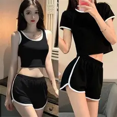 Moda feminina exterior Wear correndo lazer esportes terno versão coreana Yoga casa esportes colete de manga curta calças