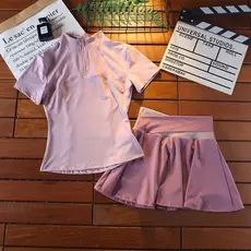 Yoga Wear terno feminino cintura alta saia curta de secagem rápida esportes ginásio correndo apertado gola alta meio zíp