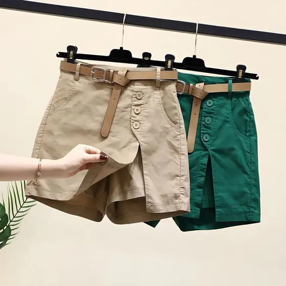 Shorts de algodão puro feminino 2025 primavera versão coreana moda Casual botões de aparência mais finos#现货纯棉短裤女2025春装韩版