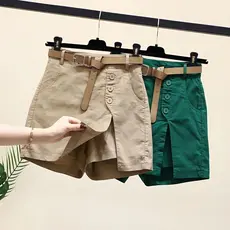Shorts de algodão puro feminino 2025 primavera versão coreana moda Casual botões de aparência mais finos#现货纯棉短裤女2025春装韩版
