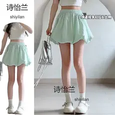 Cloud Bud Fluffy Shorts Feminino 2025 Elástico Cintura Alta Mais Magro Look All-Match Pass#现货云朵花苞蓬蓬短裤女2025松紧高腰显瘦百搭通