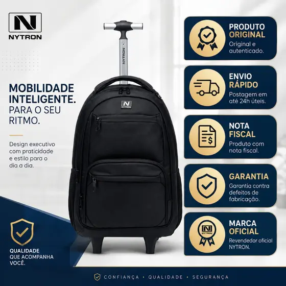 Mochila com Rodinhas Executiva Notebook Reforçada Viagem Resistente Trabalho Faculdade Laptop