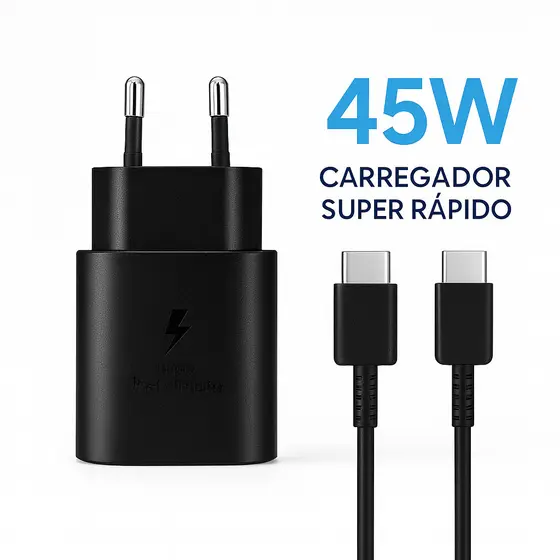 Carregador Samsung Original 45W Turbo Tipo C + Cabo USB-C | Carregamento Super Rapido