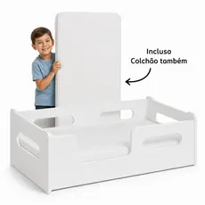 Cama Infantil Montessoriana Encanto Colchão Incluso Grade De Proteção Quarto Criança Moderna Cor Branco
