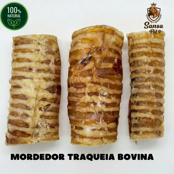 Mordedor Traqueia de Boi 100% Natural 3 Unidades Desidratado Saudável