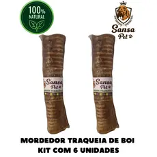Mordedor Traqueia de Boi 100% Natural Desidratado Saudável 6 Unidades