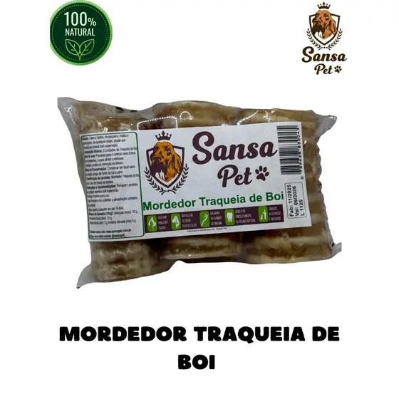 Mordedor Traqueia de Boi 100% Natural Desidratado Bovino Saudável Brinquedo Pet Colágeno
