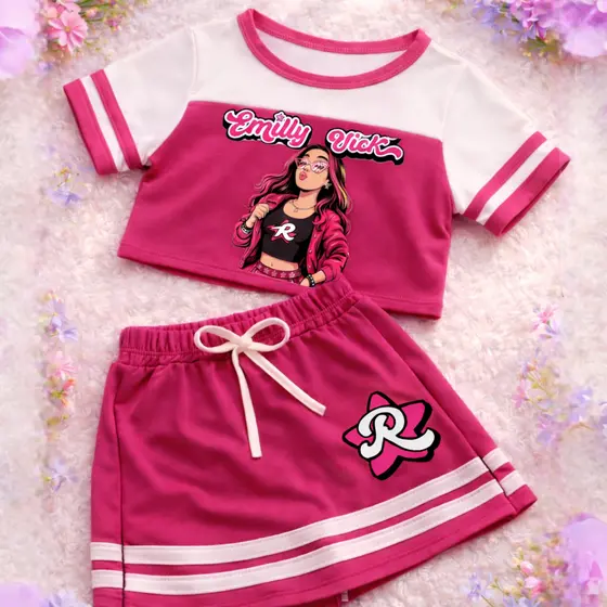 CONJUNTO INFANTIL E JUVENIL  MENINA  EMILYi VICKi E KATLLEN BLUSA +SHORT SAIA