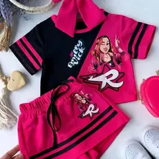 CONJUNTO JUVENIL E INFANTIL MENINA EMILYy VICCK BLUSA + SHORT SAIA COM LISTRAS PRETO
