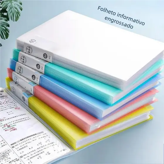 Pasta Catálogo A4 com 60 Envelopes de Plástico - Armazenamento de Documentos Resistente à Umidade, Ideal para Casa e Esc