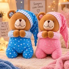 Ursinho Pelúcia Reza/Ora Pai Nosso, Urso Com Música Som e Luzes Fofo Hipoalergênico Infantil