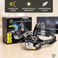 Lanterna de cabeça Camping, Trilha, Pesca, Escalada Recarregável 4 leds T6 CREE Potentes