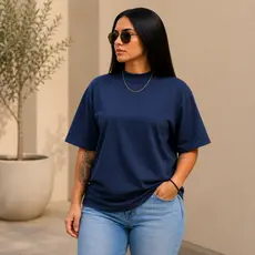 Camiseta Feminina Boxy Manga Oversized Gola Alta 100% Algodão Moda Blogueira
