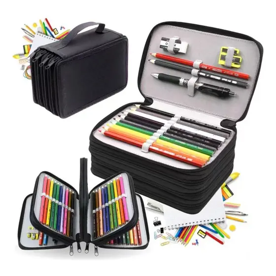 Estojo Escolar Grande Box 4 Divisórias 72 Compartimentos