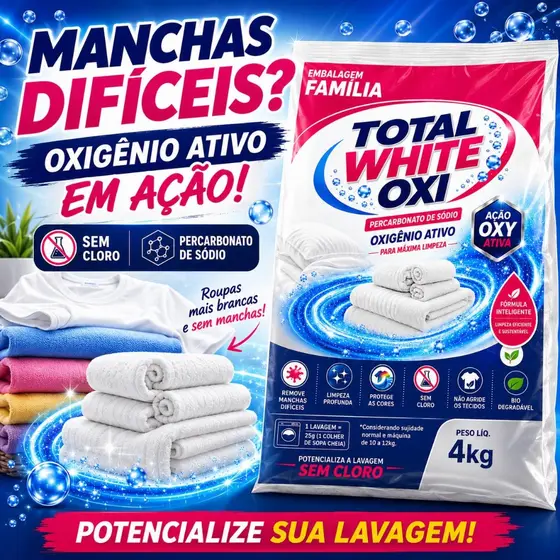 Percarbonato de Sódio Puro Tira Manchas Oxigênio Ativo Alvejante Sem Cloro Lavanderia e Casa