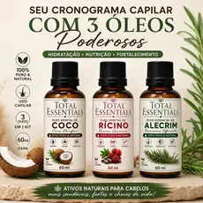 Kit Terapia Capilar Óleo de Coco Alecrim e Rícino 3x60ml para Hidratação, Nutrição e Controle do Frizz