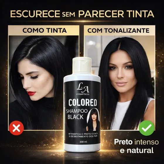 Shampoo Escurecedor Cabelos Brancos Preto Natural 300ml Sem Amônia Tonalizante Efeito Imediato