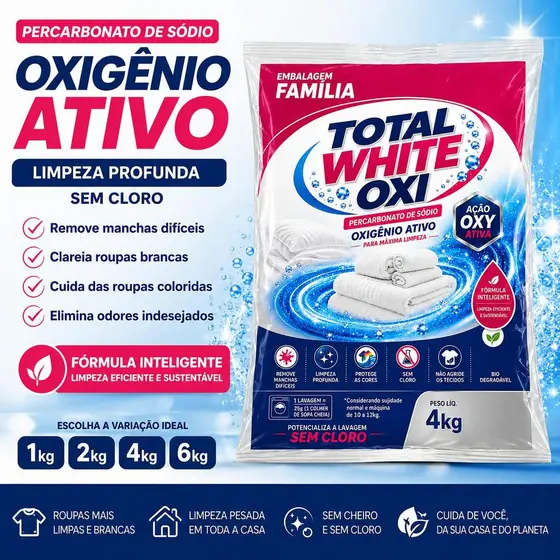 Percarbonato de Sódio Puro Oxigênio Ativo Tira Manchas Sem Cloro Alvejante para Roupas e Limpeza Pesada