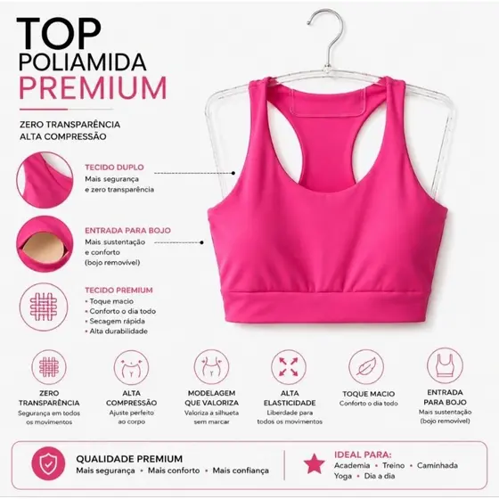 Top Nadador Fitness Poliamida Premium Zero Transparência Com entrada para Bojo Removível | Alta Compressão