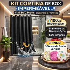 Cortina para Box de Banheiro PVC Preta Impermeável 1,38x1,98 Vinil Luxo com Ilhós Reforçado