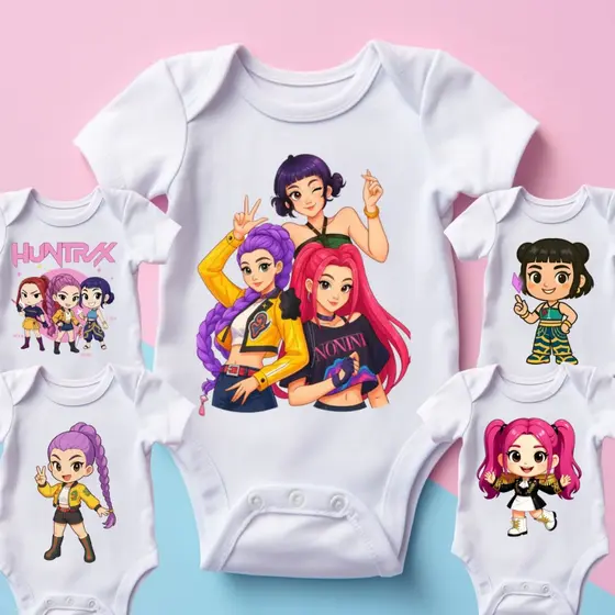 Body Infantil para bebê com Tema Guerreiras do Kpop