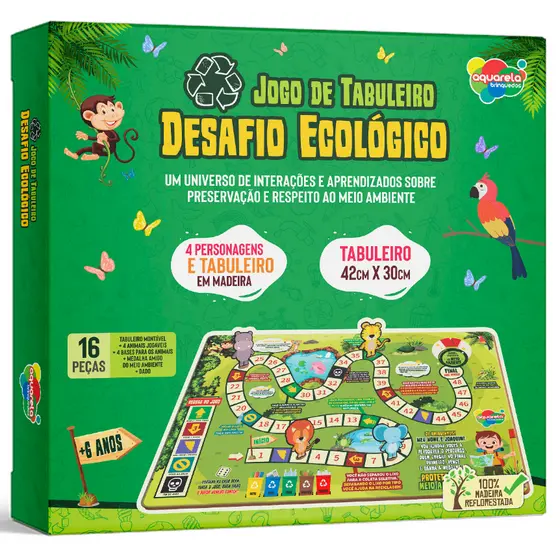 Desafio Ecológico Jogo de Tabuleiro Infantil Educativo Em Madeira MDF Aquarela Brinquedos