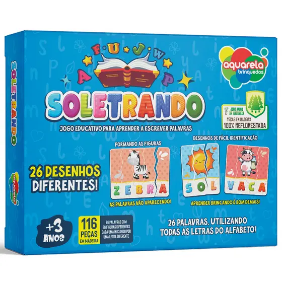 Soletrando Quebra-Cabeça em Madeira MDF Brinquedo Educativo Alfabetização 116 Peças Pedagógico