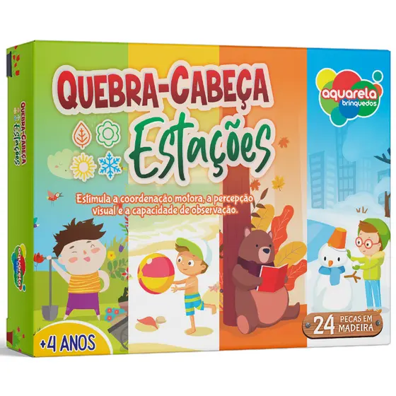 Quebra-Cabeça 24 Peças em Madeira Estações Infantil Educativo Aquarela Brinquedos