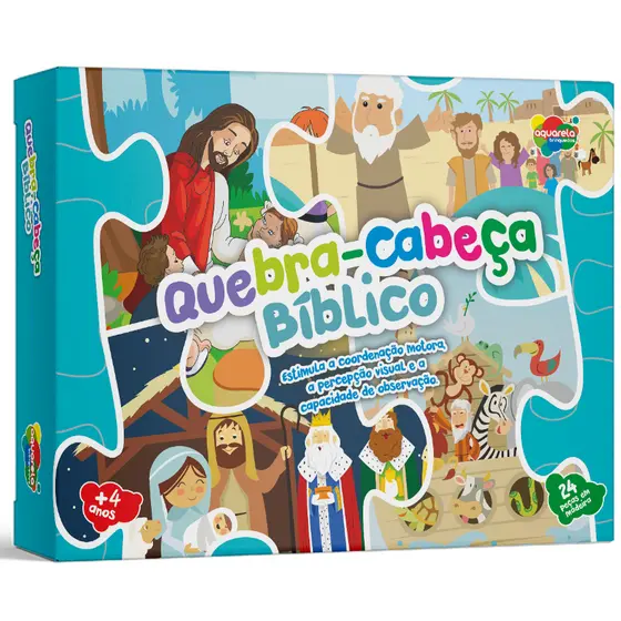 Quebra-Cabeça Bíblico 24 Peças em Madeira Infantil Educativo Aquarela Brinquedos