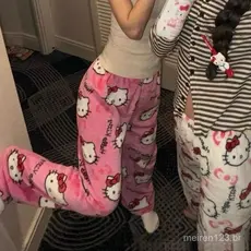 Calças de Pijama Femininas com Estampa de Desenho Animado da Hello Kitty