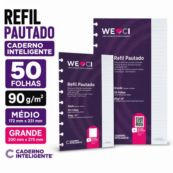 Refil Caderno Inteligente Médio/Grande Pautado 90g 50 Folhas Original Excelente Qualidade