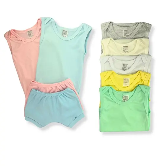 Kit 4 Peças Body Regata + Shorts Tapa Fralda Liso Infantil Bebê