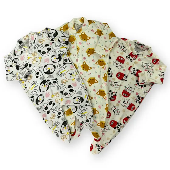 Kit Com 3 Maçacão de Bebe Estampado Malha Canelada Linha Basic Confortavel