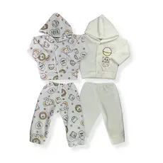 Kit C/ 4 Peças Roupa Bebe Inverno Conjunto Soft Liso + Estampado Com Capuz