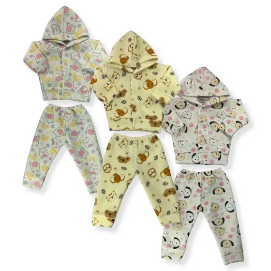 Kit C/3 - Conjunto De Bebe Soft Estampado Inverno Infantil Menino e Menina
