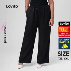 Lovito Calça Feminina Reta Elástico Cintura Plus Size PTB38BRL067