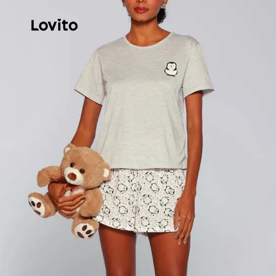 Lovito Pijama Conjunto Top e Shorts Curto com Estampa Pinguim PJB1012BRL1042