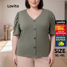 Lovito Blusa Malha Plus Size Com Botões BR-BLB331BRL360
