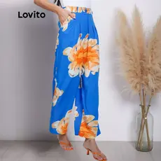 Lovito Bossa l Calça Feminina em Viscose Estampa Flores Brancas PTB1049BRL1079